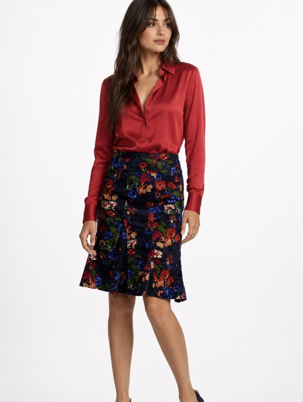 Anthropologie HD in Paris Nosegay Watercolor Floral Corduroy Skirt Boho Size 2